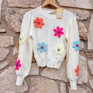 Entro Floral Embroidered Pullover Sweater size small NWT